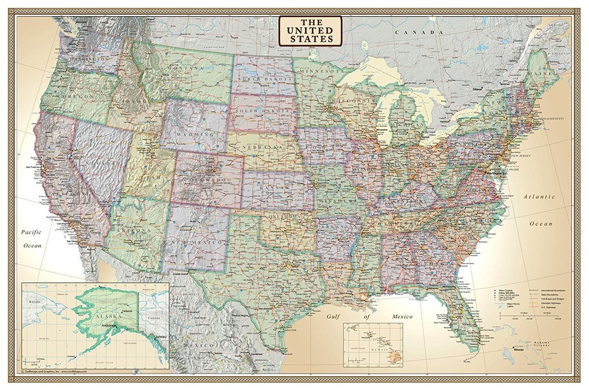USA kartta-juliste (antiikkinen) - Koskenkorva West Ranch - Jari Mäki Oy